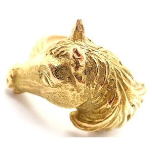 Authentic! Vintage Hermes 18k Yellow Gold Horse Band Ring​